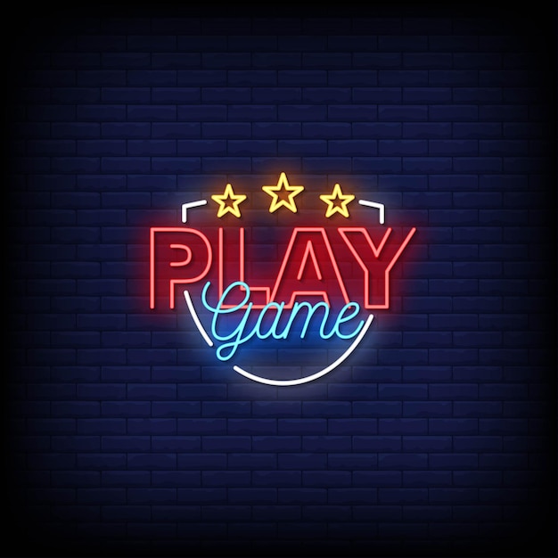 Vector play game neon signs style text