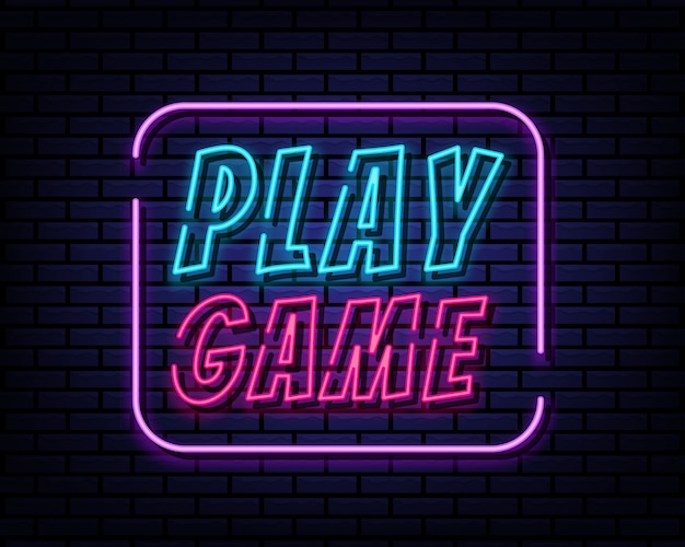 Vector play game sign neon style