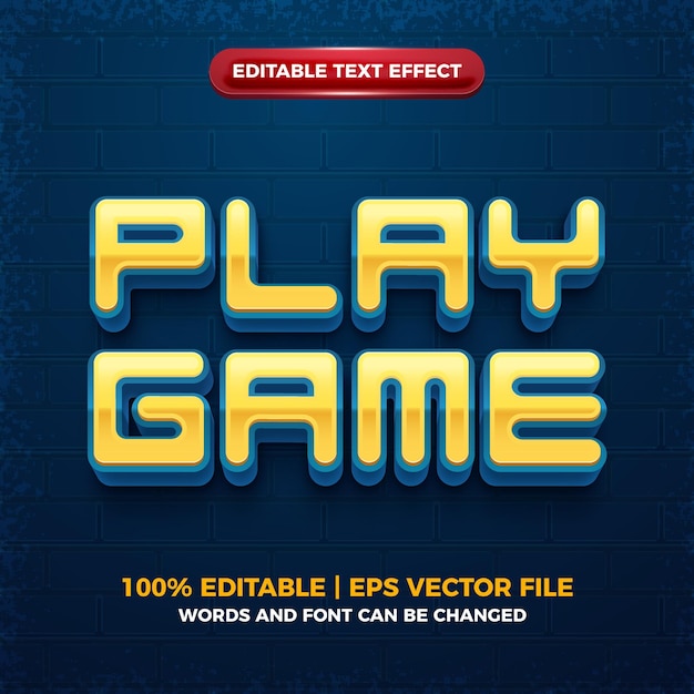 Play game square 3d cartoon editable text effect