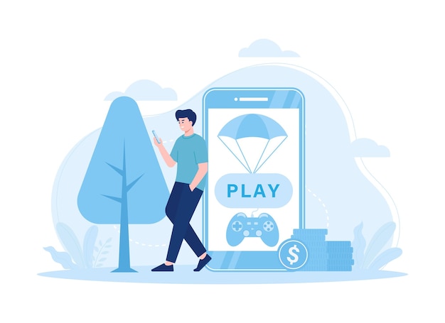 play games and get jackpot money trending concept flat illustration