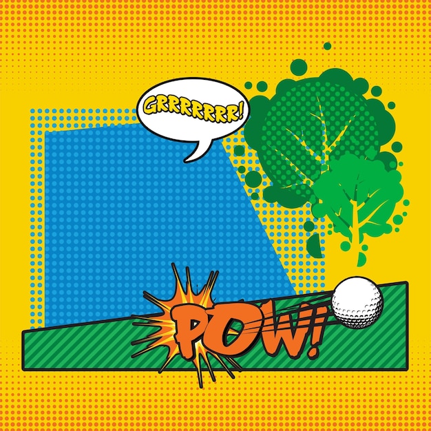 Play golf frame illustration with comic style design