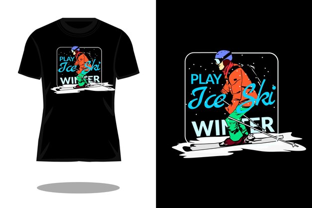 Vector play ice ski vintage t shirt design