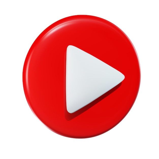 Vector play icon render on red round button vector 3d illustration