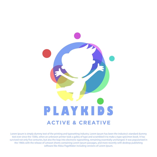 Play kids logo with colorful circle on the back of the boy Children logo design