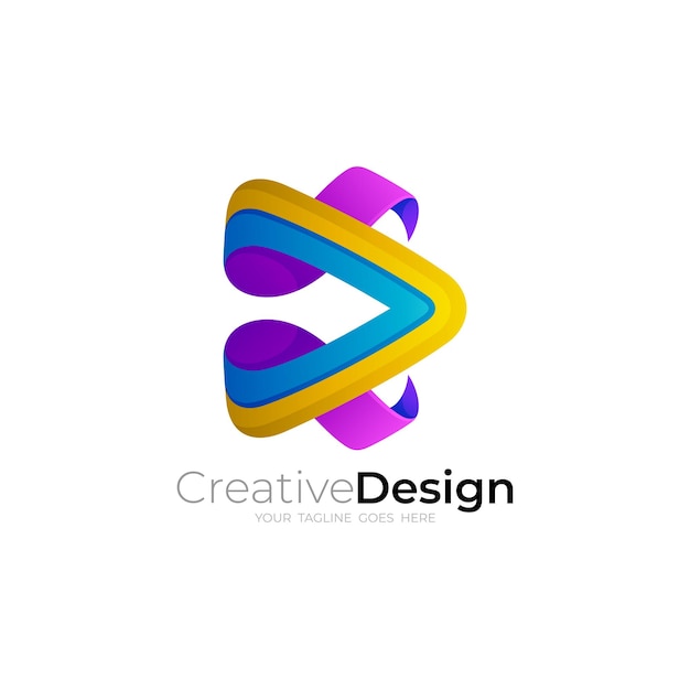 Play logo and technology design colorful triangle