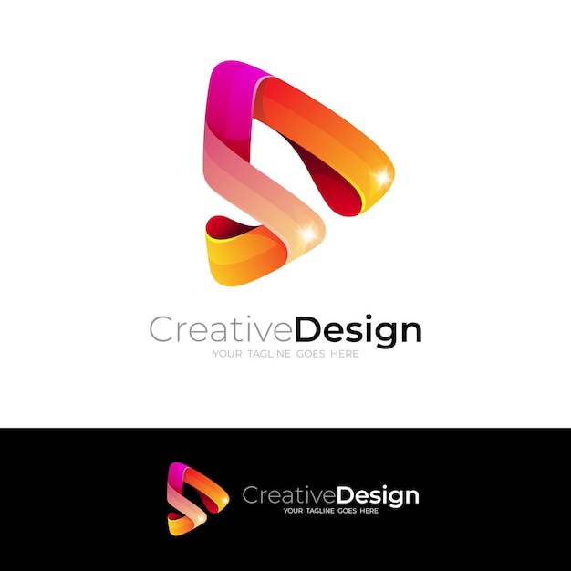 Play logo with letter S design template 3d colorful design