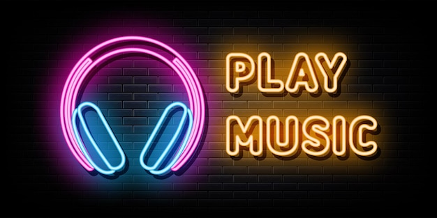 Riproduci musica logo insegne al neon vector