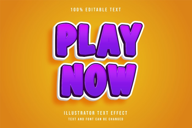 Play now,3d editable text effect pink gradation purple game style effect