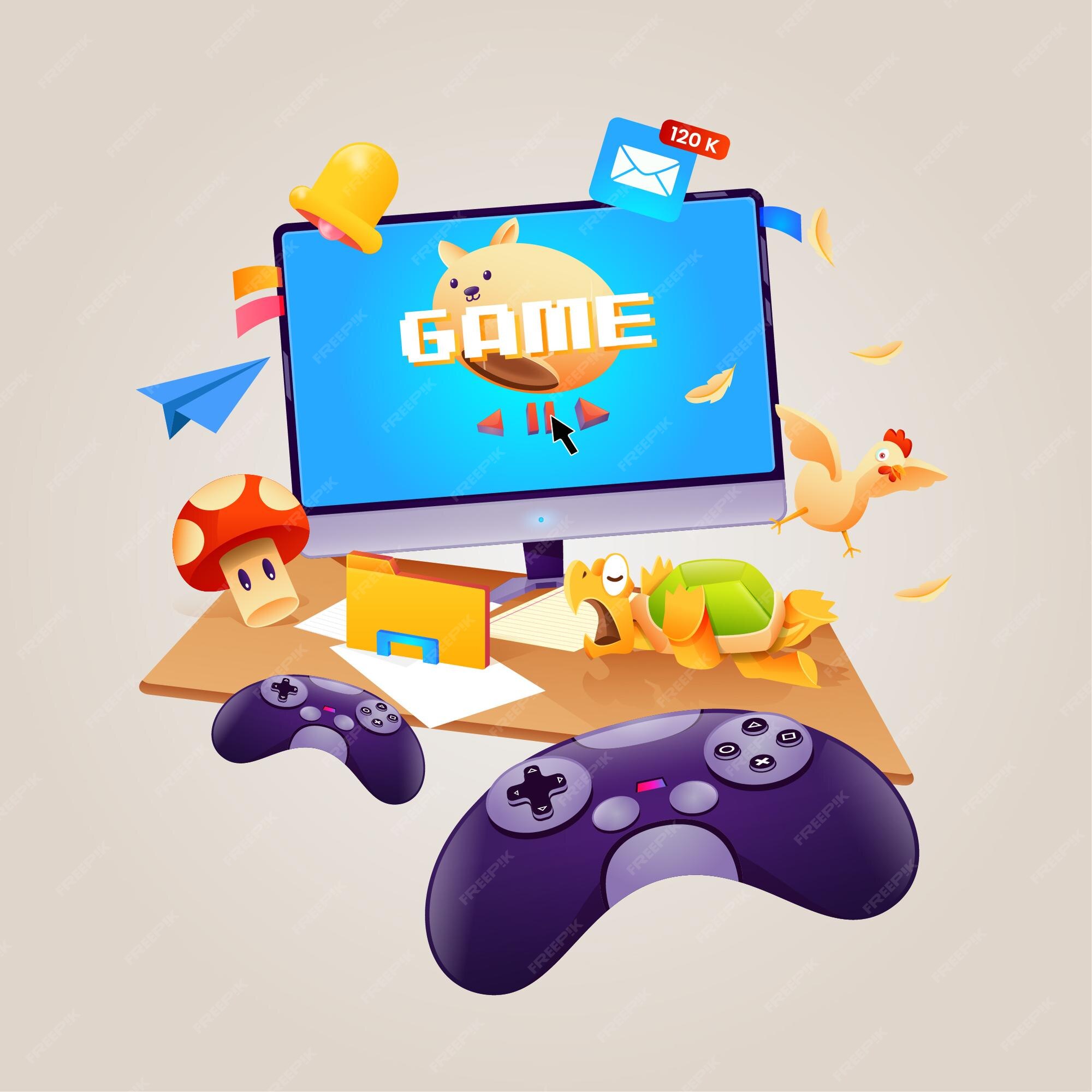 Premium Vector  Play online games together on pc