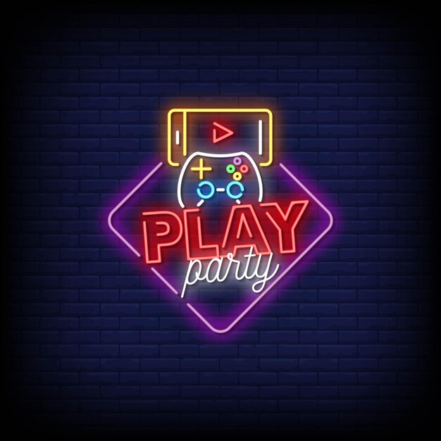 Vector play party logo neon signs style text