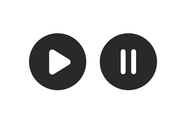 Vector play and pause multimedia buttons black and white flat design