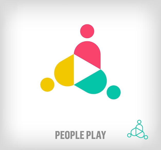 Play sign logo of creative people Unique color transitions Teamwork logo template vector