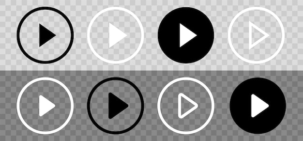 Play video icons collection Play round buttons isolated on transparent background