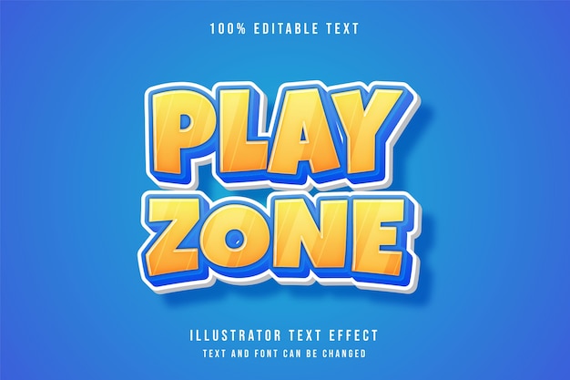 Play zone,3d editable text effect yellow gradation blue cute comic style