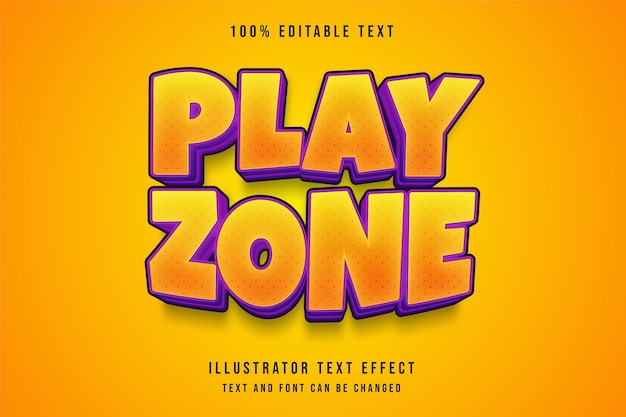 Play zone,3d editable text effect yellow gradation purple comic text style