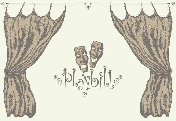 Vector playbill with theater curtain and masks