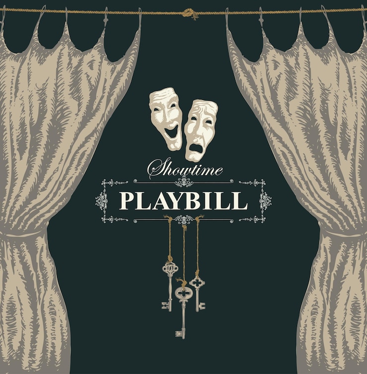 Vector playbill with theater curtain and masks