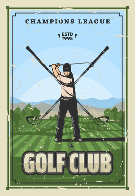 Player or golfer on golf course with ball and club