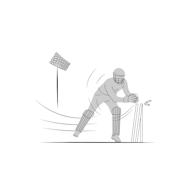 Vector a player playing cricket action pose line art championship vector illustration