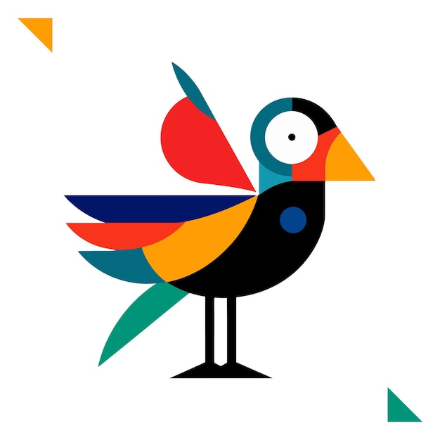遊び心とカラフルな鳥のロゴの幾何学的なスタイルのアイコンの図