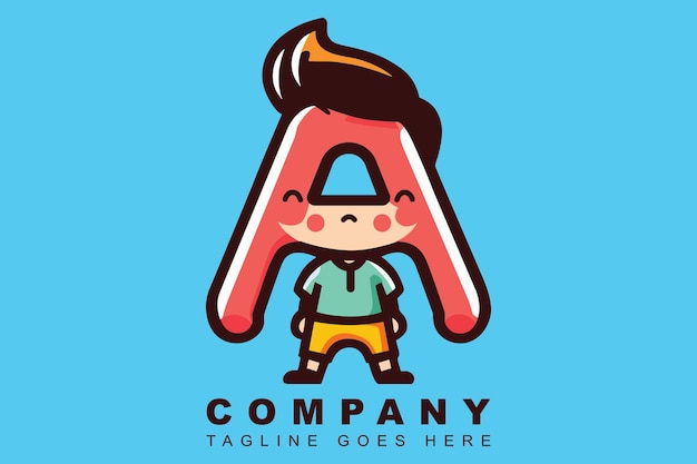 Вектор Игральное и забавное письмо логотип с мультфильмом для детской линейки продуктов