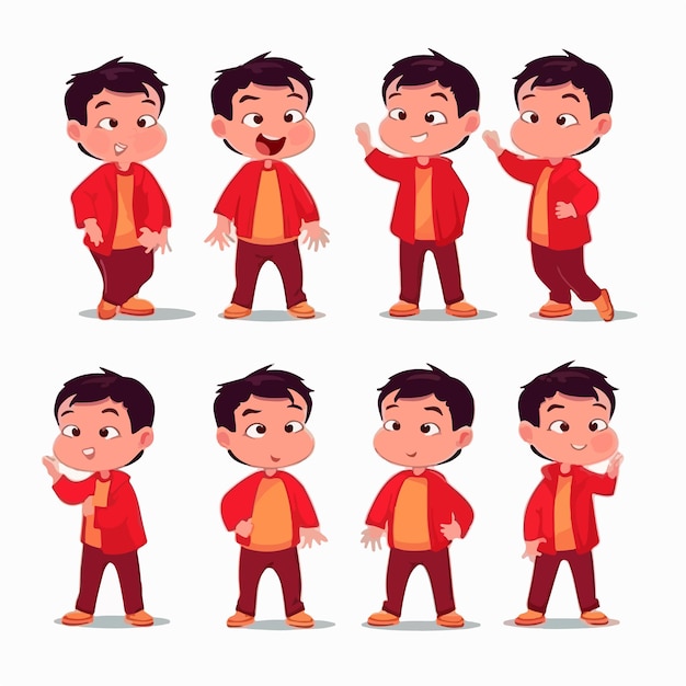 Playful boy kid in red cartoon illustration