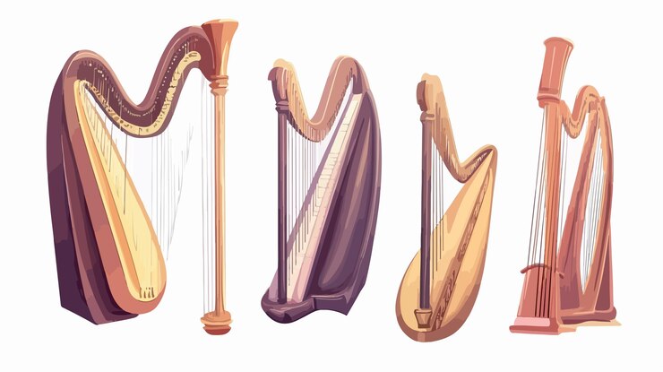 Vector playful cartoon harp instrument vector illustration for music enthusiasts
