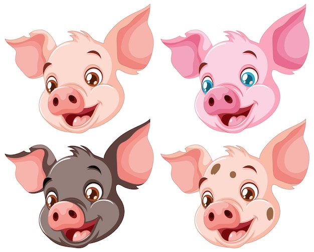 Vector playful cartoon pig faces collection