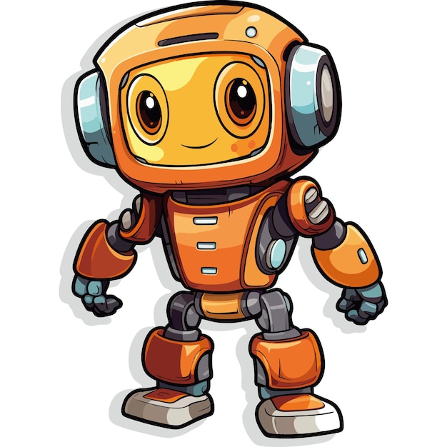 Playful cartoon robot vector adds charm to designs Vibrant colors delightful chibi design