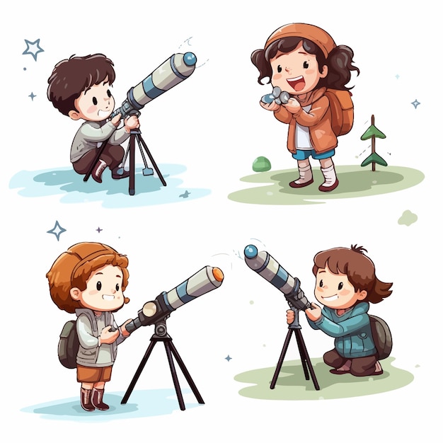 Playful_Children_Using_Telescopes_Vector