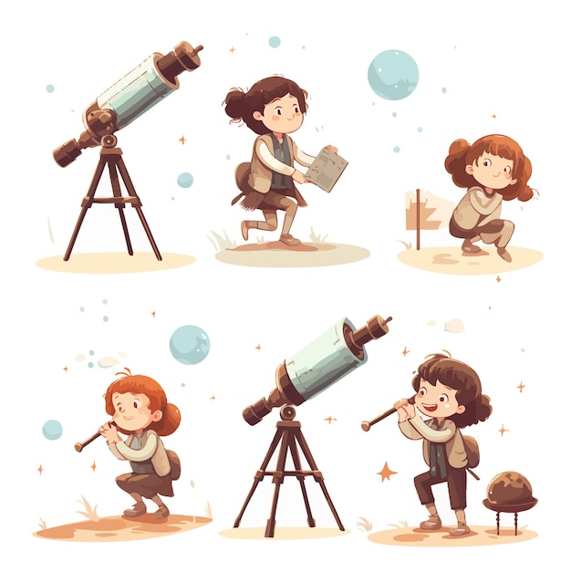 Playful_Children_Using_Telescopes_Vector