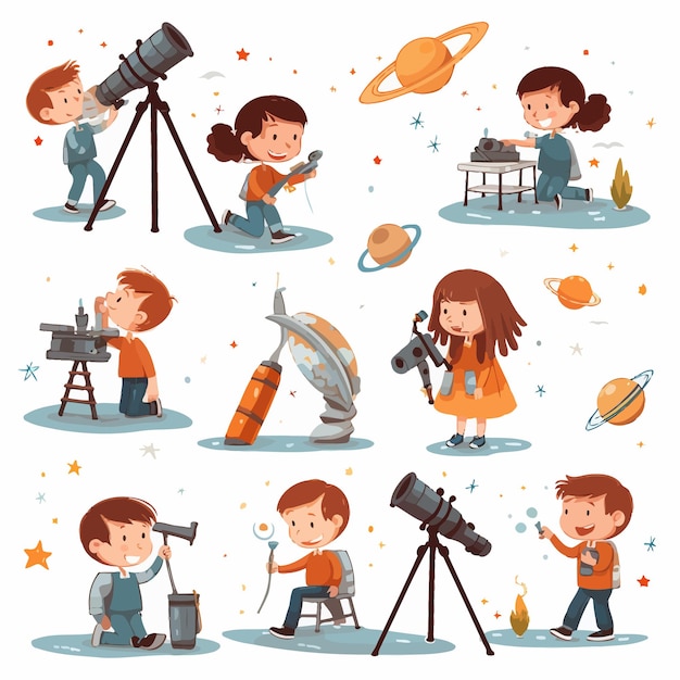 Vector playful_children_using_telescopes_vector