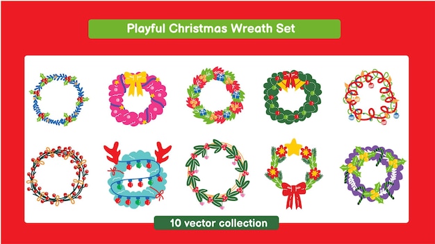 Vector playful christmas wreath set
