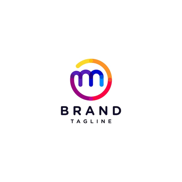 Игривый и красочный дизайн логотипа буквы М, соединяющийся с внешним кругом