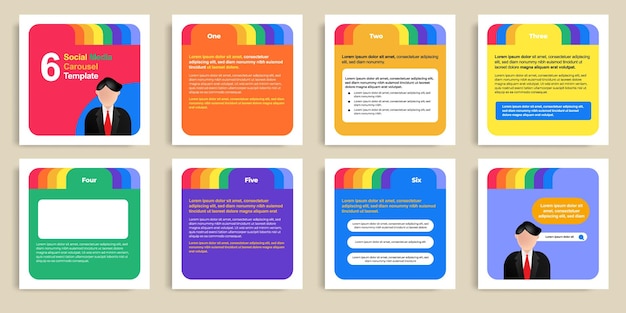 Vettore playful colorful social media post banner layout template pack con elementi di indice di carta cartella