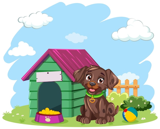 Vector playful dog with dog house