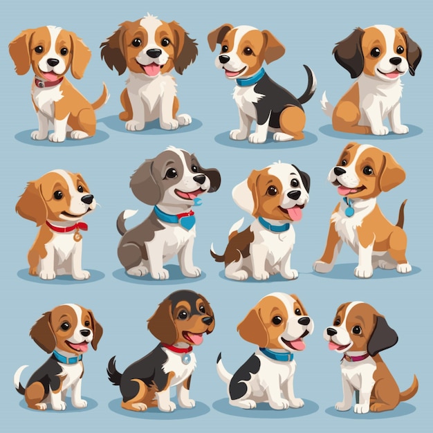 Vector playful dogs and puppies vector