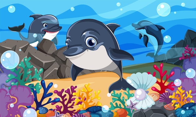 Playful Dolphins in Vibrant Coral Reef