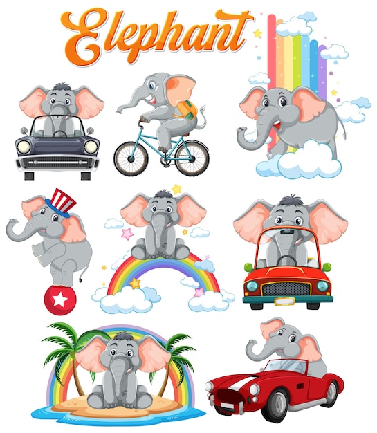 Vector playful elephant adventures collection