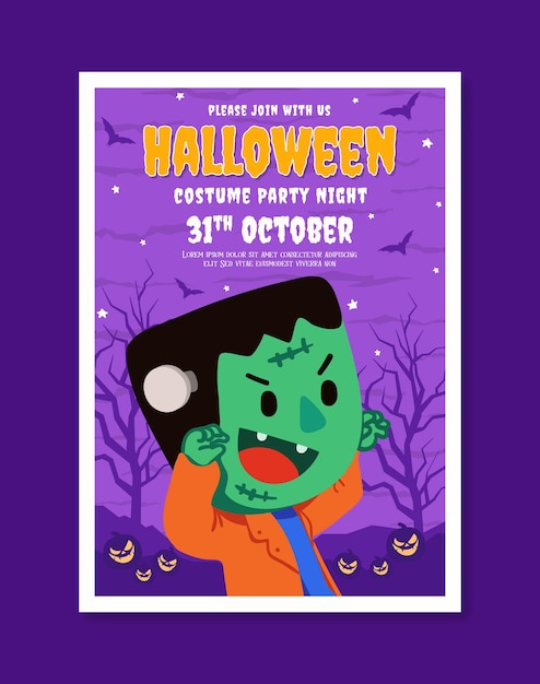 Playful Flat Halloween costume party night invitation promo template