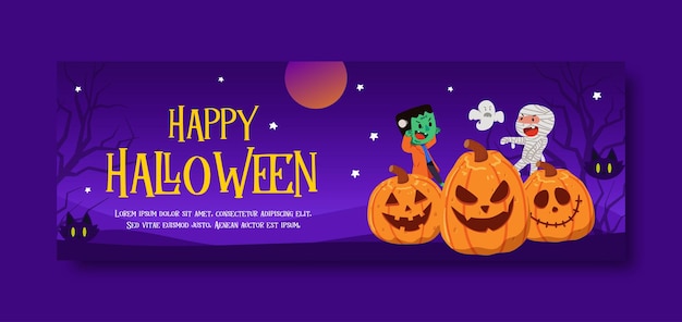 Vettore modello di banner per social media di halloween piatto giocoso