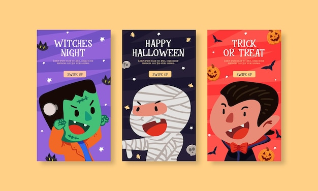 Вектор Набор шаблонов историй в социальных сетях playful flat halloween