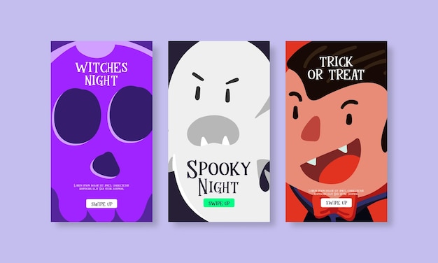 Вектор Набор шаблонов историй в социальных сетях playful flat halloween