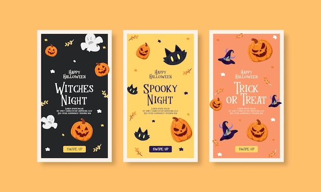 Set di modelli di storie di social media di halloween piatto giocoso