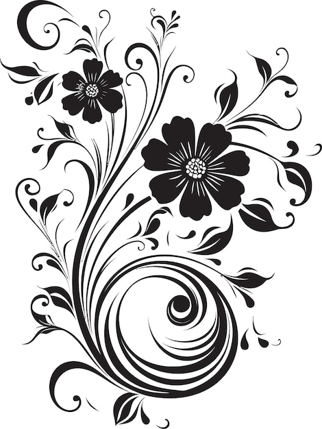Giocoso rotolo floreale elemento di logo iconico regal bouquet fatto a mano disegno di logo vettoriale