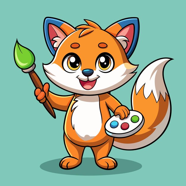 Vector playful fox painter cartoon design