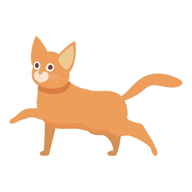 Playful ginger cat walking with raised paw on white background