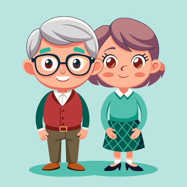 Vector playful grandpa and grandma showing affection cartoon vector art