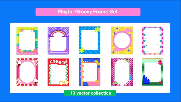 Vector playful groovy frame set