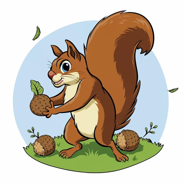 Vector a playful illustration of a squirrel gathering